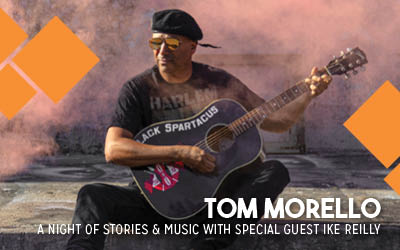 Tom Morello event artwork from Ticketpro and DCC Shell Theatre